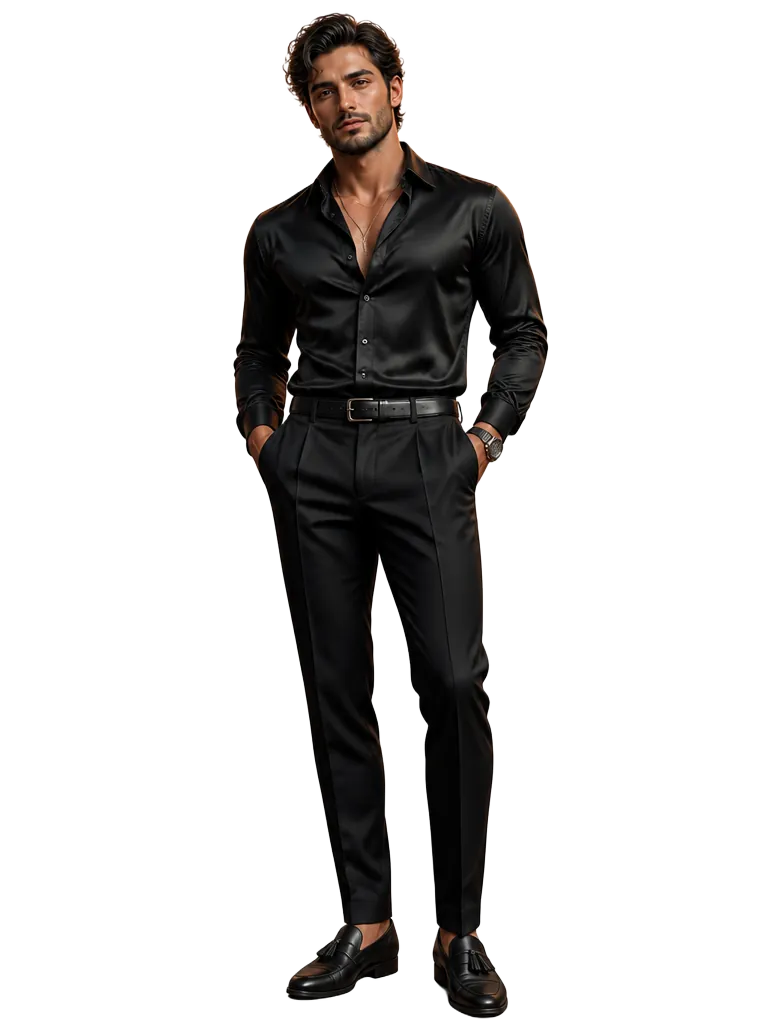 Dinner date outfit rendered as a 3D avatar cutout